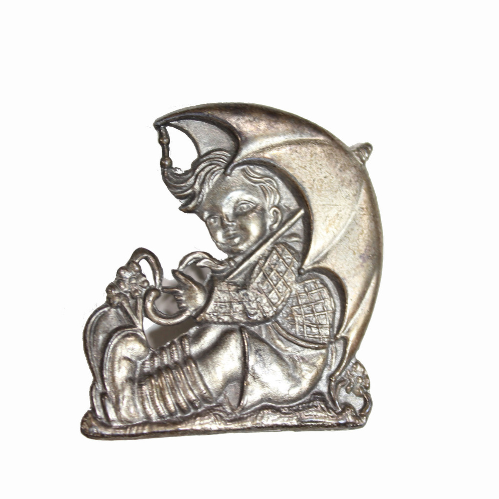 Vintage 1940s Large Hummel Silson Pewter Brooch Boy Umbrella